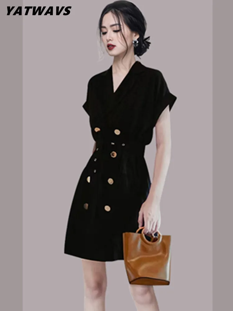 Designer Women's Office Black Mini Dresseses 2022 Summer Korean Fashion Double-Breasted High Waist Vintage Business Dress
Designer Women's Office Black Mini Dresseses 2022 Summer Korean Fashion Double-Breasted High Waist Vintage Business Dress