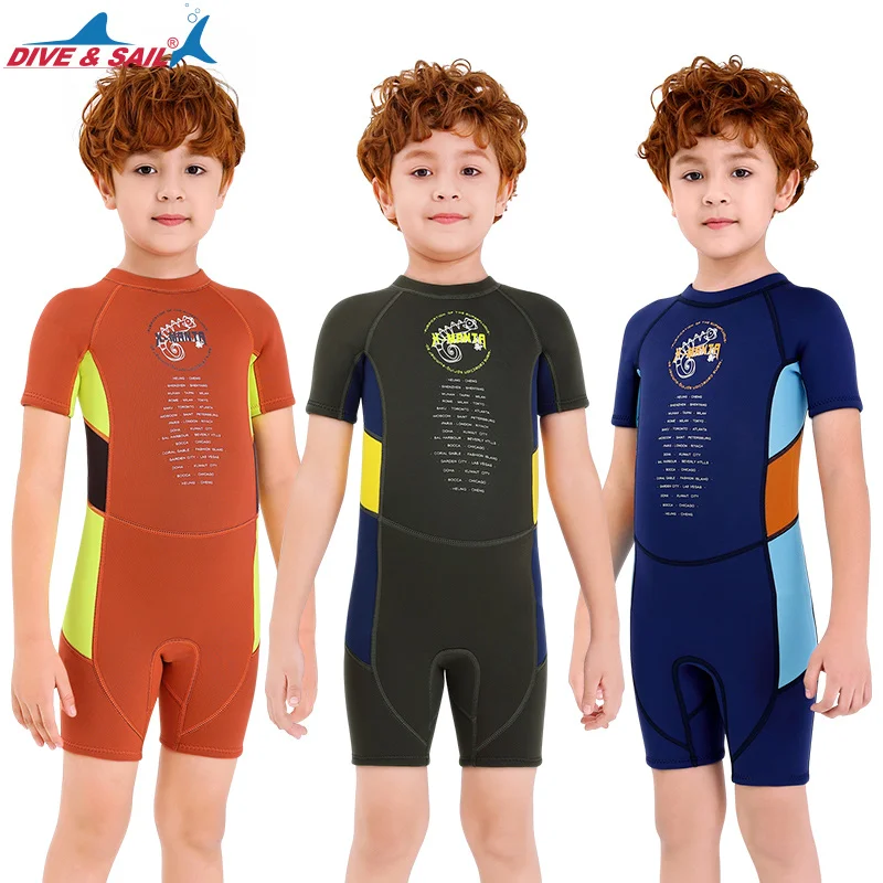 

1pc Neoprene Suit 2.5mm Back Zip Keep Warm for Swim Surf Dive Scuba Dive, Snorkeling Boys Girls Kids Wetsuit Shorty One-piece