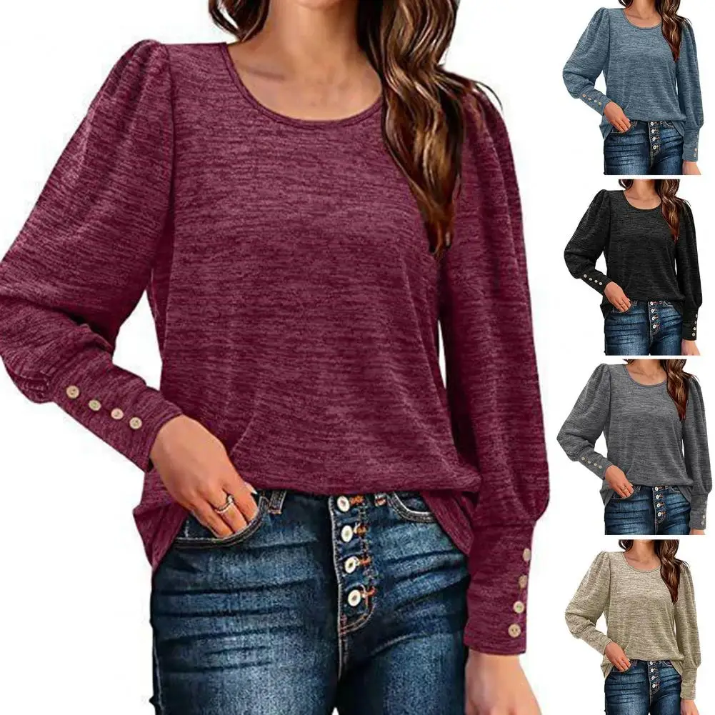 O-Neck Puff Long Sleeves Women Pullover Autumn Winter Button Decor Women Blouse Solid Color Loose Pullover Top Streetwear
O-Neck Puff Long Sleeves Women Pullover Autumn Winter Button Decor Women Blouse Solid Color Loose Pullover Top Streetwear