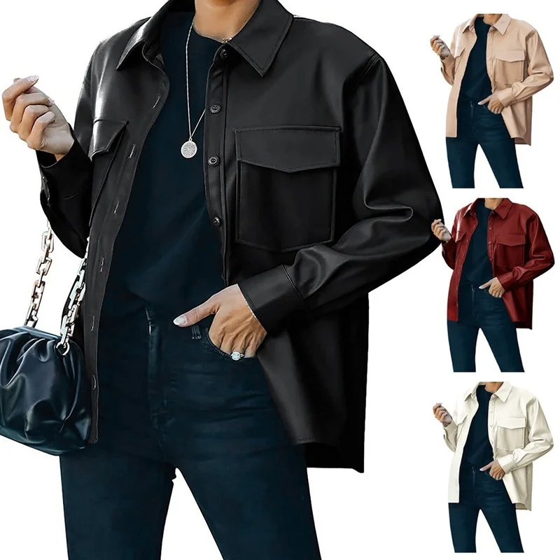 Faux Leather Jacket Women Pocket Single-breasted Long-sleeved Blazer Streetwear Faux PU Leather Jackets Lugentolo
Faux Leather Jacket Women Pocket Single-breasted Long-sleeved Blazer Streetwear Faux PU Leather Jackets Lugentolo