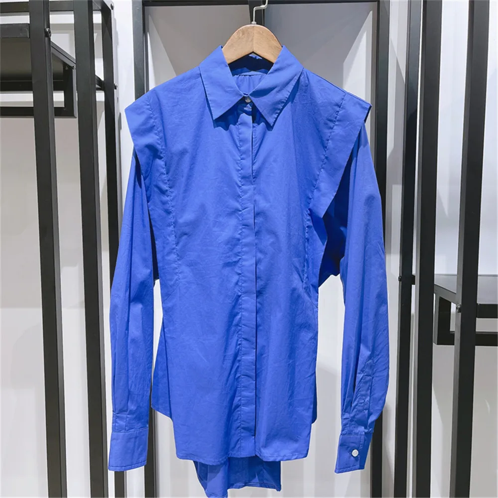 Women's Simple Blue Cotton Shirt tops Turn-down Collar Long Sleeve Covered Buttons Female Blouse 2022 new
Women's Simple Blue Cotton Shirt tops Turn-down Collar Long Sleeve Covered Buttons Female Blouse 2022 new