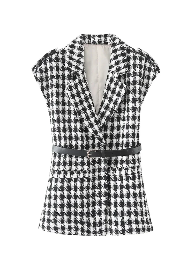 2022 Women Fashion With Tweed Sashes Long Vest Coat New Notched Open Stitch Sleeves Female Casual Outerwear Mujur
2022 Women Fashion With Tweed Sashes Long Vest Coat New Notched Open Stitch Sleeves Female Casual Outerwear Mujur