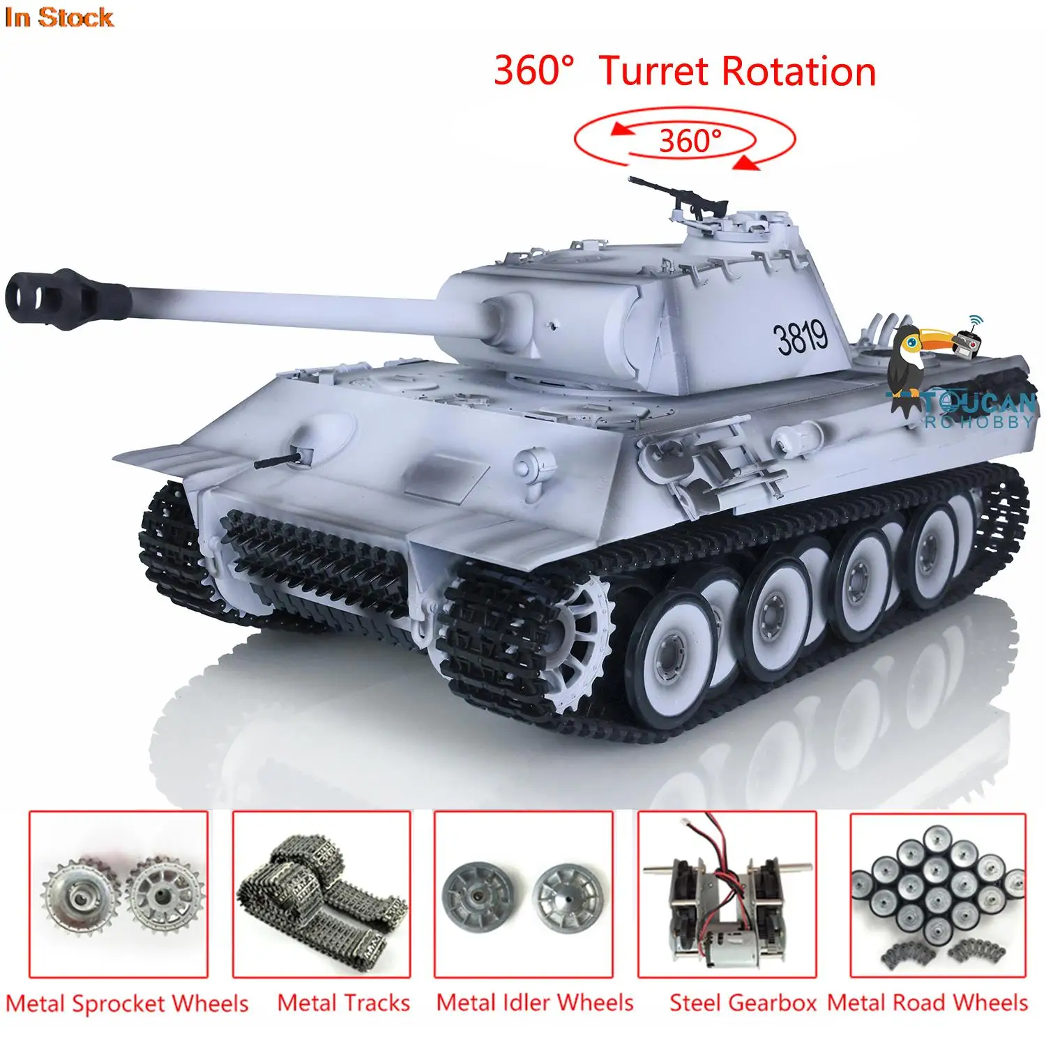 

1/16 Heng Long Snow 7.0 Customized Panther RTR RC Tank 3819 Metal Tracks Smoke Engine Infrared Toucan Controlled Toys TH17299