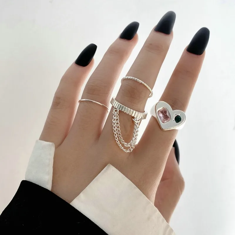 Korean Punk Love Heart Ring Set For Women Personality Temperament Silver Color Geometric Chain Rings for Women Fashion Jewelry
Korean Punk Love Heart Ring Set For Women Personality Temperament Silver Color Geometric Chain Rings for Women Fashion Jewelry