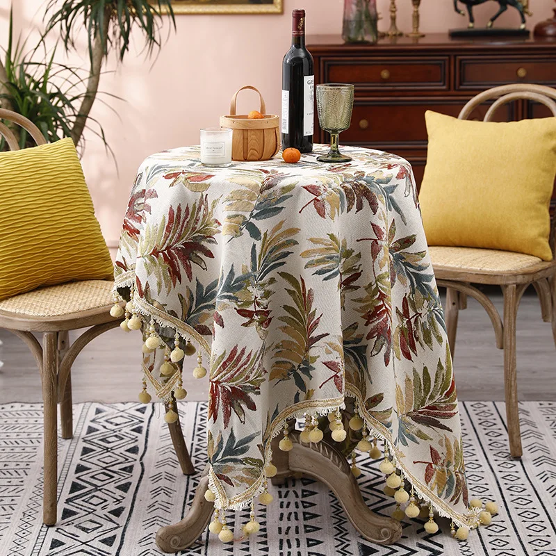 French Style Tablecloth Embroidered Leaf With Fringed Balls Round Wedding Dining Table Cover Tea Table Cloth Washable
French Style Tablecloth Embroidered Leaf With Fringed Balls Round Wedding Dining Table Cover Tea Table Cloth Washable