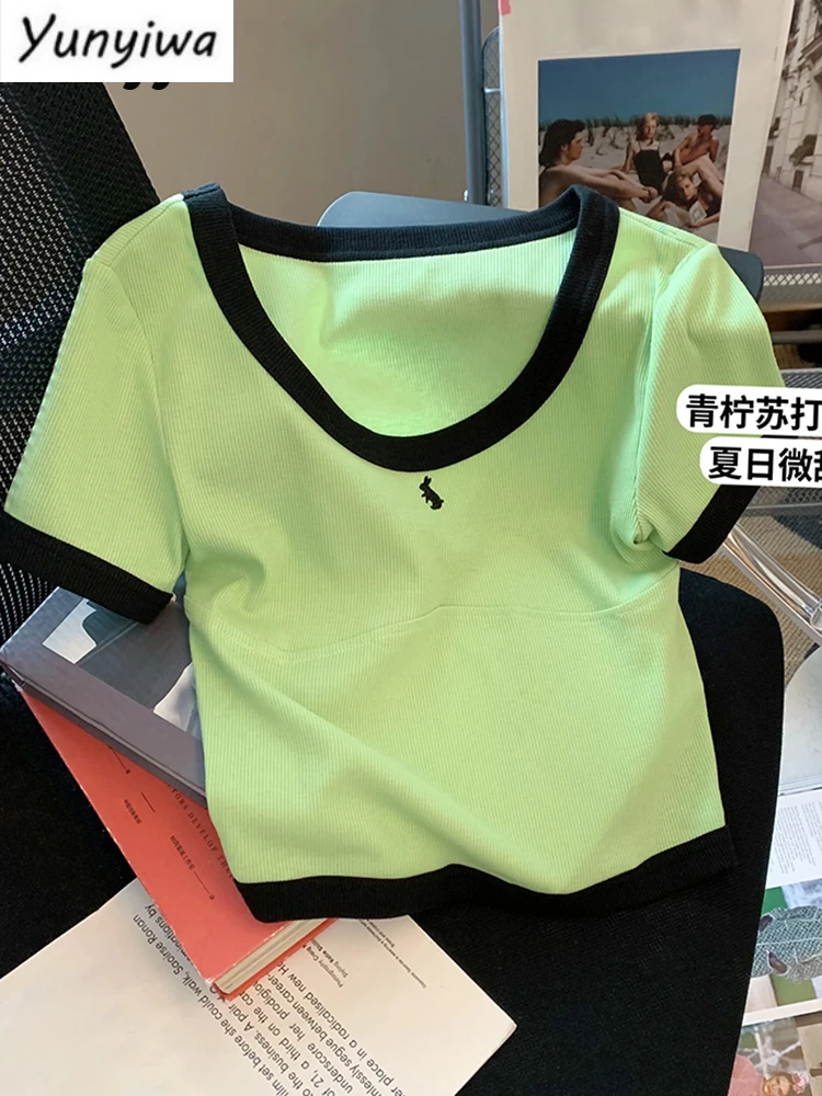 Women Short Tshirts Green Summer Cute Embroidery Rabbit Short Sleeve O-Neck New Sweet T-shirt Panelled hion Clothing
Women Short Tshirts Green Summer Cute Embroidery Rabbit Short Sleeve O-Neck New Sweet T-shirt Panelled hion Clothing