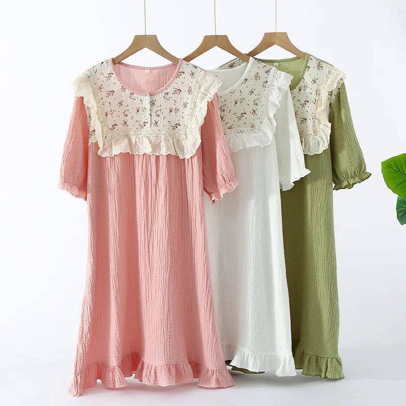 Summer Crepe Short-sleeved Nightdress Women's Comfortable Round Neck Casual Simple Texture Ladies Home Wear Women Night Gowns
Summer Crepe Short-sleeved Nightdress Women's Comfortable Round Neck Casual Simple Texture Ladies Home Wear Women Night Gowns