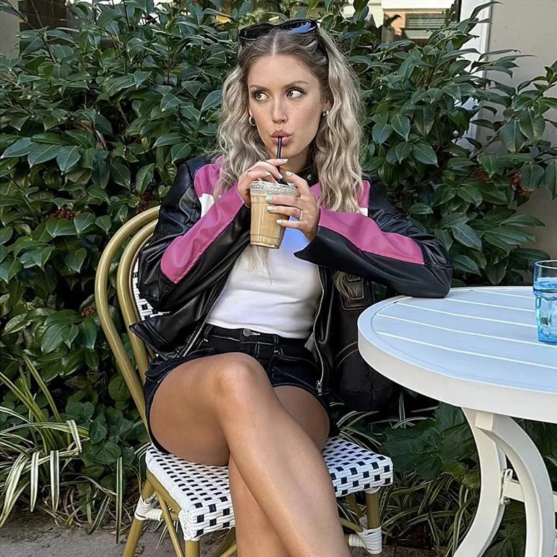 Colar Patchwork PU Leather Motorcycle Racing Jackets Women Button Zipper Long Sleeve Fashion Casual Short Coats Autumn Outwear
Colar Patchwork PU Leather Motorcycle Racing Jackets Women Button Zipper Long Sleeve Fashion Casual Short Coats Autumn Outwear