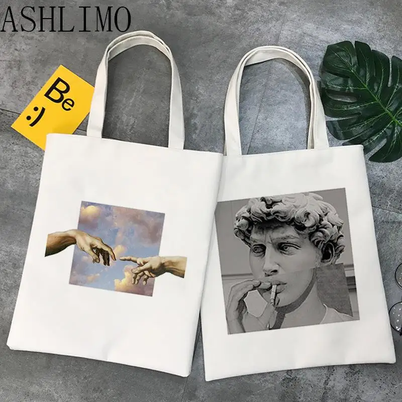 

David Michelangelo Oil Painting Aesthetic Anime Shopping Bag Handbag Tote Bag Female Harajuku Shopper Shoulder Bags Canvas Bag