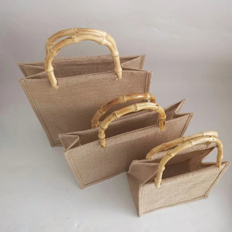 Portable Burlap Jute Shopping Bag Handbag Bamboo Loop Handles Tote Retro DIY Bag Handbag Women Big Size Beach Bag For Girls
Portable Burlap Jute Shopping Bag Handbag Bamboo Loop Handles Tote Retro DIY Bag Handbag Women Big Size Beach Bag For Girls