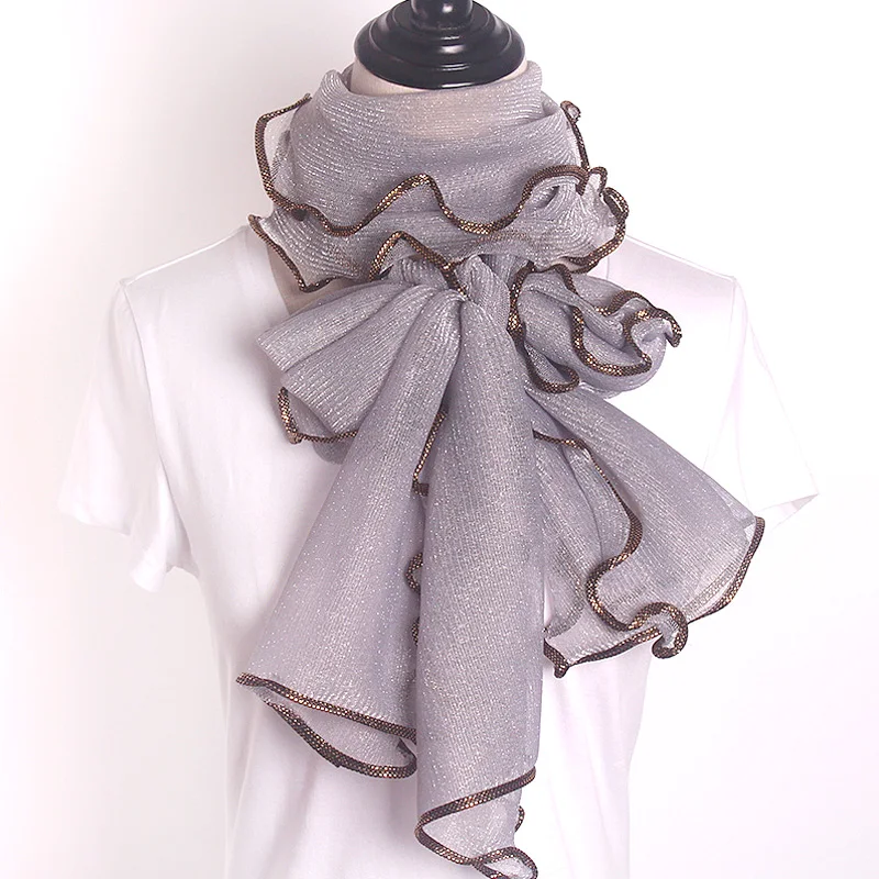 Women Elegant Shawls Solid Color Ruffles Scarf Golden Striped Head Wrap Rolled Edge Breathable Sunscreen Sparkling
Women Elegant Shawls Solid Color Ruffles Scarf Golden Striped Head Wrap Rolled Edge Breathable Sunscreen Sparkling