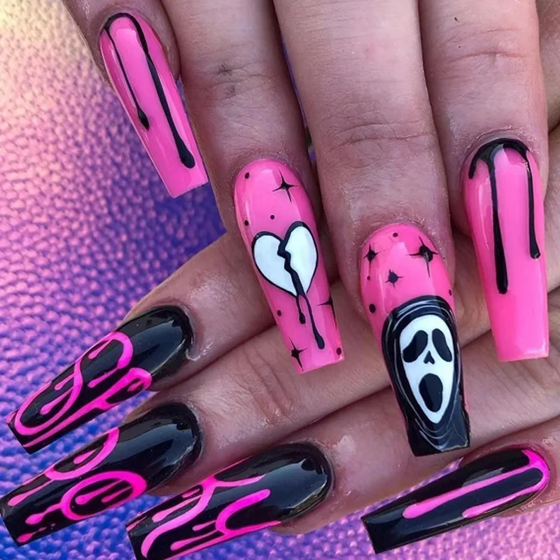 fake nails pink color black Halloween Ghost face blood drops false nails press on acrylic nails faux ongles nail accessories
fake nails pink color black Halloween Ghost face blood drops false nails press on acrylic nails faux ongles nail accessories