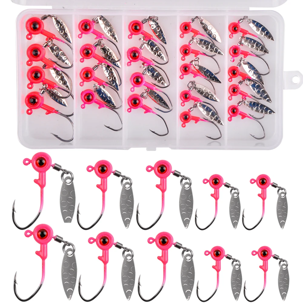22Pcs Crappie Jig Head with Spinner Blade Kit 3D fish eyes underspin Jig Head Hooks Bass Trout Walleye Fishing jig Tackle
22Pcs Crappie Jig Head with Spinner Blade Kit 3D fish eyes underspin Jig Head Hooks Bass Trout Walleye Fishing jig Tackle