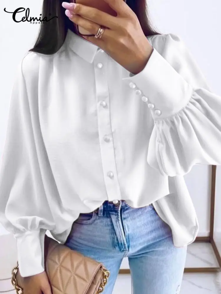Celmia Women Elegant Blouses All-match Solid Buttons Long Puff Sleeve Shirts Lapel Collar Satin Pleats 2022 Summer Tunic Tops
Celmia Women Elegant Blouses All-match Solid Buttons Long Puff Sleeve Shirts Lapel Collar Satin Pleats 2022 Summer Tunic Tops