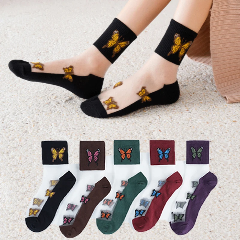 Butterfly Pattern Cotton Bottom Transparent Socks Mixed Fiber Crystal Stretch Elasticity Ankle Net Yarn Thin Women Cool Socks
Butterfly Pattern Cotton Bottom Transparent Socks Mixed Fiber Crystal Stretch Elasticity Ankle Net Yarn Thin Women Cool Socks