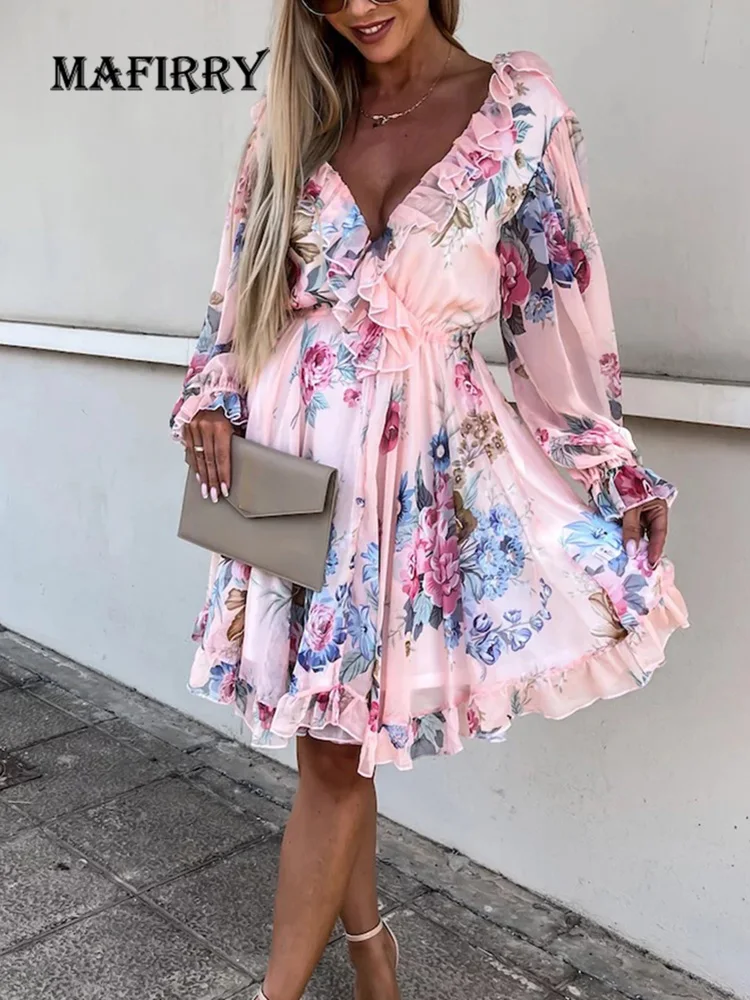 Summer Women Holiday Sweet Ruffles Lace-Up Sexy Party Dress Deep V-Neck New Floral Printing Ladies Dress Streetwear Dropshipping 
Summer Women Holiday Sweet Ruffles Lace-Up Sexy Party Dress Deep V-Neck New Floral Printing Ladies Dress Streetwear Dropshipping