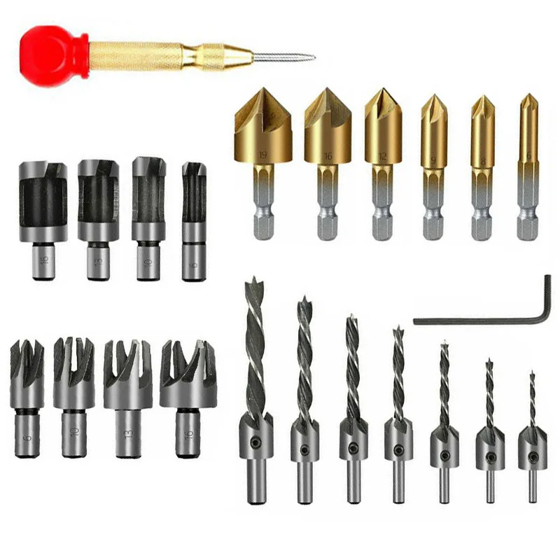 23 Pieces Chamfering Device Combination Set Countersink Drill Bit Set Wood Plug Cutter Automatic Center Pin Punch
23 Pieces Chamfering Device Combination Set Countersink Drill Bit Set Wood Plug Cutter Automatic Center Pin Punch