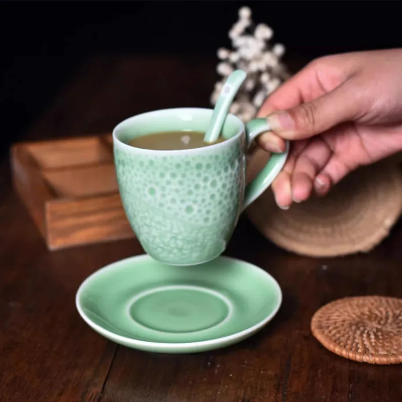 

Coffee Mug 3.3oz Teacup and Saucer Set Porcelain Cup Microwave and Dishwasher Safe Ceramic Tableware China Drinkware