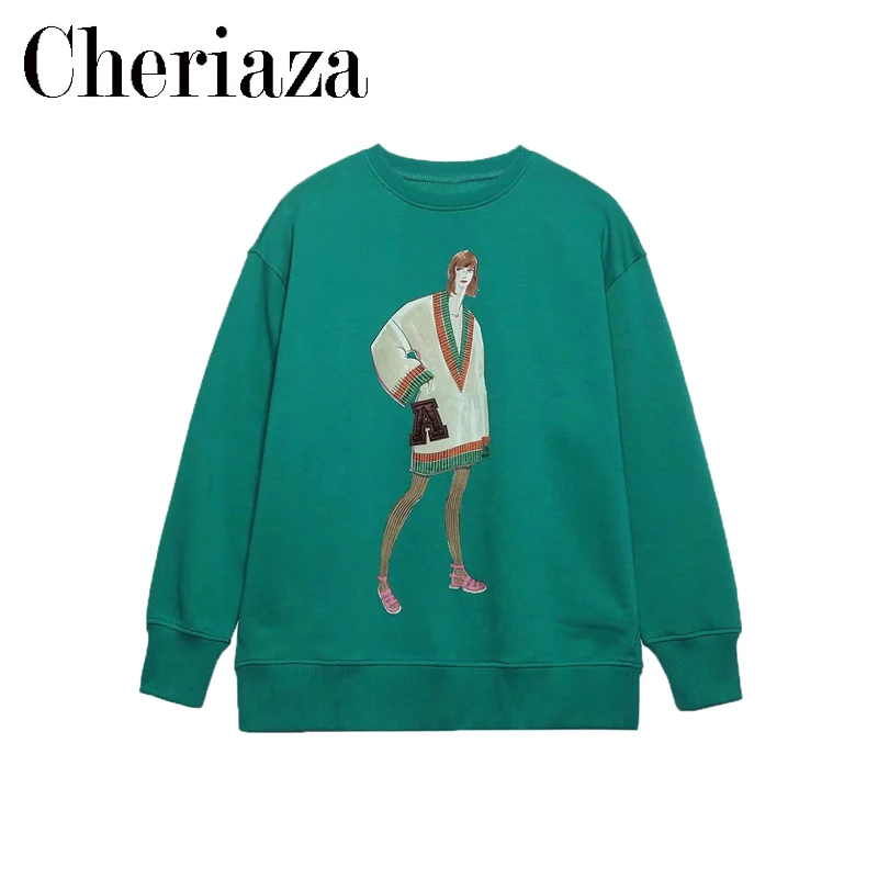Cheriaza Autumn Women Green Crew Neck Fashion Charater Print Sweatshirts Long Sleeve O Neck Loose Pullovers Female Casual Top
Cheriaza Autumn Women Green Crew Neck Fashion Charater Print Sweatshirts Long Sleeve O Neck Loose Pullovers Female Casual Top