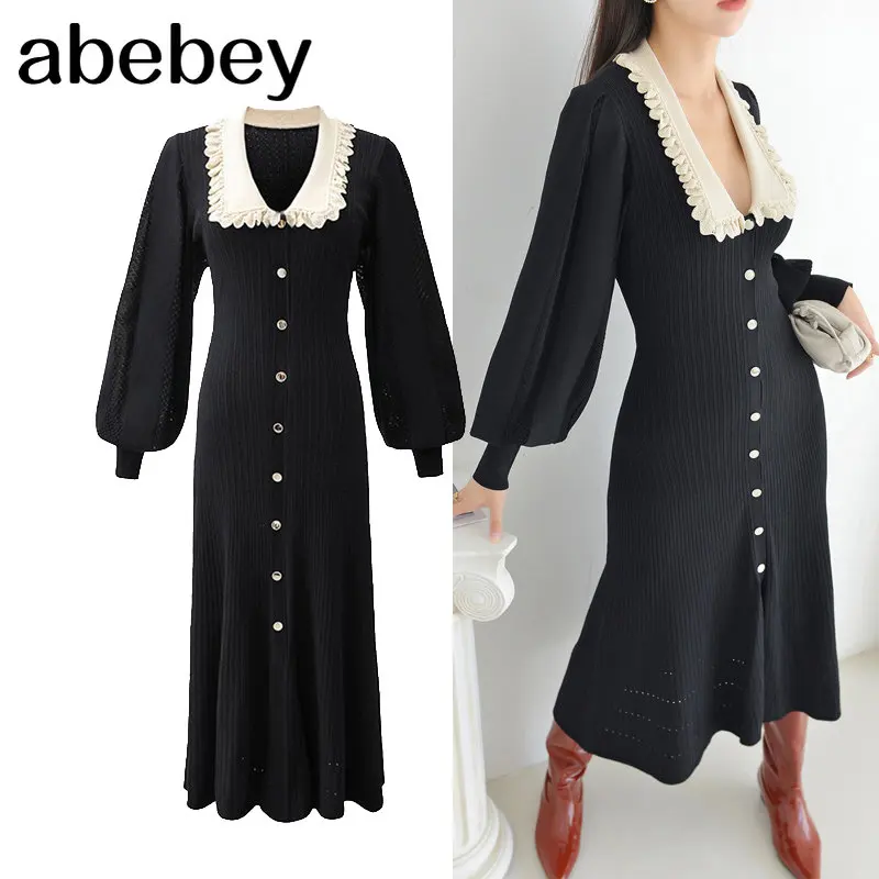 Vintage Elegant Fitted Sweater Dress Frilled Statement Collar Long Sleeve Knitted Midi Dress French Pairs Fashion Frocks
Vintage Elegant Fitted Sweater Dress Frilled Statement Collar Long Sleeve Knitted Midi Dress French Pairs Fashion Frocks