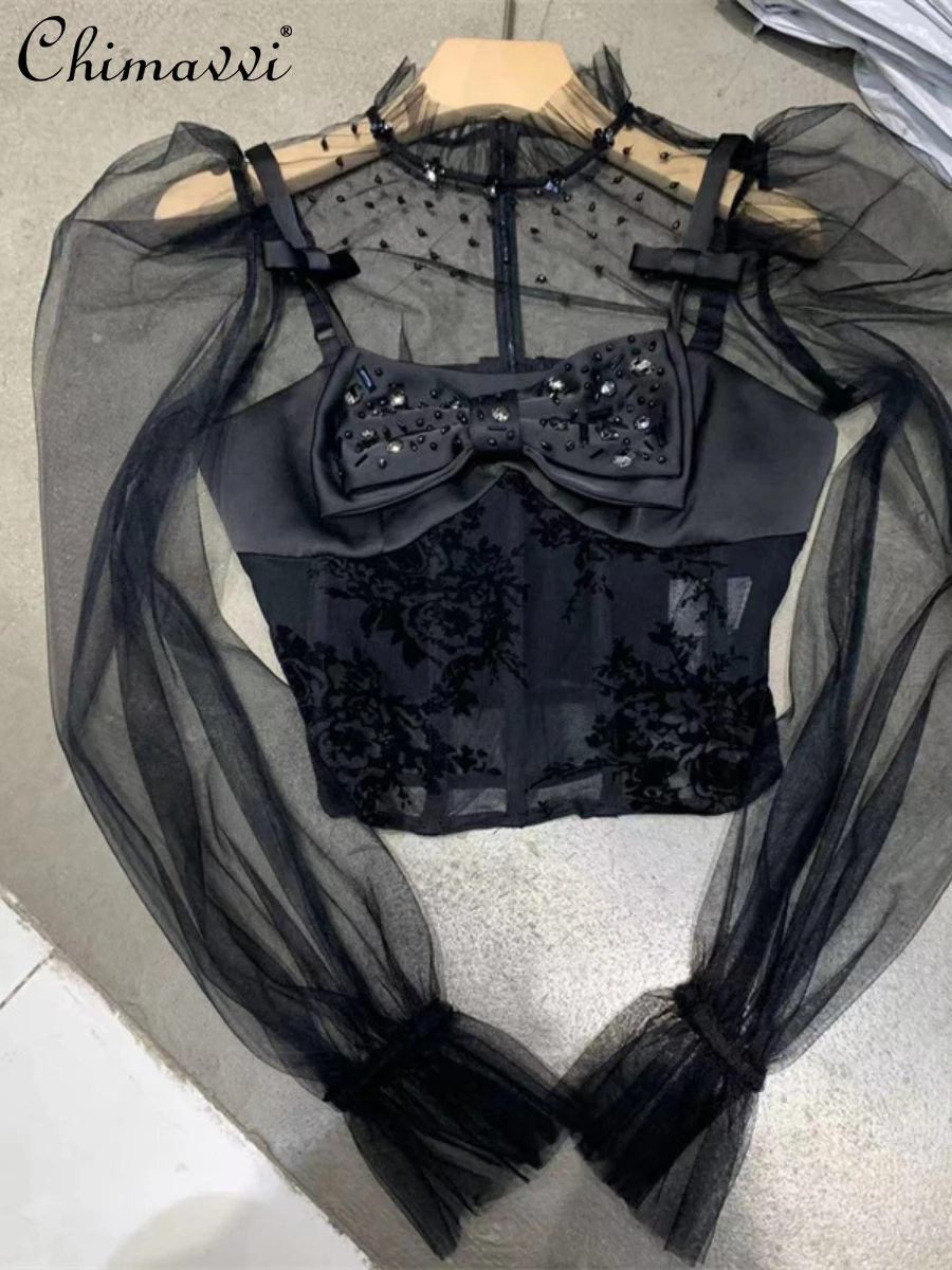 Hot Girl Sexy Mesh Long-Sleeved Lace Bottoming Shirt Women's 2022 Summer New Fashion Elegant Sling Basic Short Top Two-Piece Set
Hot Girl Sexy Mesh Long-Sleeved Lace Bottoming Shirt Women's 2022 Summer New Fashion Elegant Sling Basic Short Top Two-Piece Set