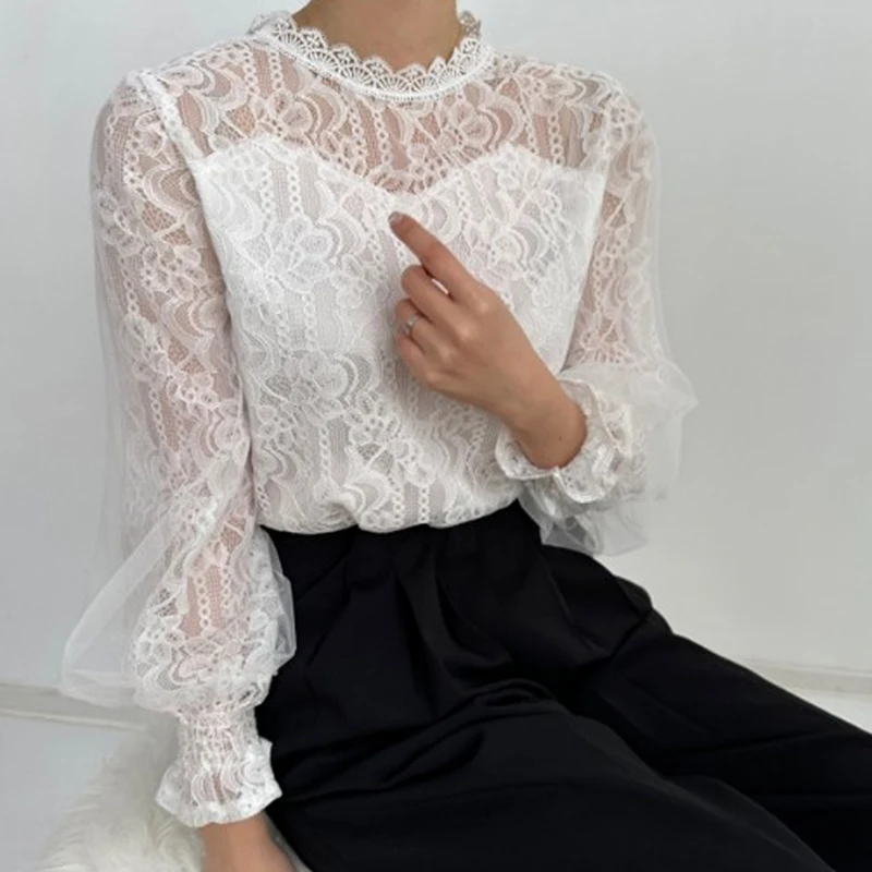 Elegant Lace Mesh Blouse Spring Autumn Long Sleeve Shirt Office Lady Stand Collar Tops Women Korean Fashion Loose Clothes 28054
Elegant Lace Mesh Blouse Spring Autumn Long Sleeve Shirt Office Lady Stand Collar Tops Women Korean Fashion Loose Clothes 28054