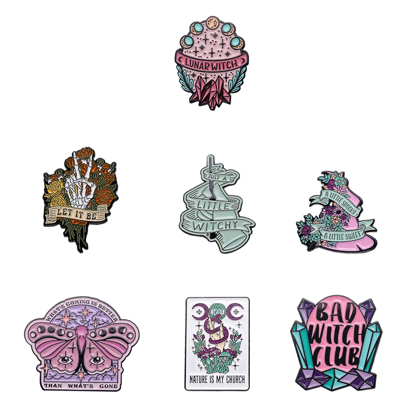 

Bad Witch Club Enamel Pins Butterfly Natrue Wizzard Hat Witchcraft Brooch Lapel Badges Punk Jewelry Gift for Friends Kids