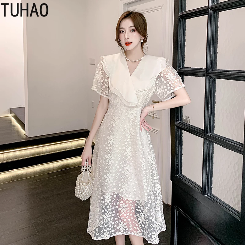 TUHAO 2022 Summer Elegant Dress White Floral Print High Waist Short Sleeve Fashion Casual Midi Dresses High Quality Dresses
TUHAO 2022 Summer Elegant Dress White Floral Print High Waist Short Sleeve Fashion Casual Midi Dresses High Quality Dresses