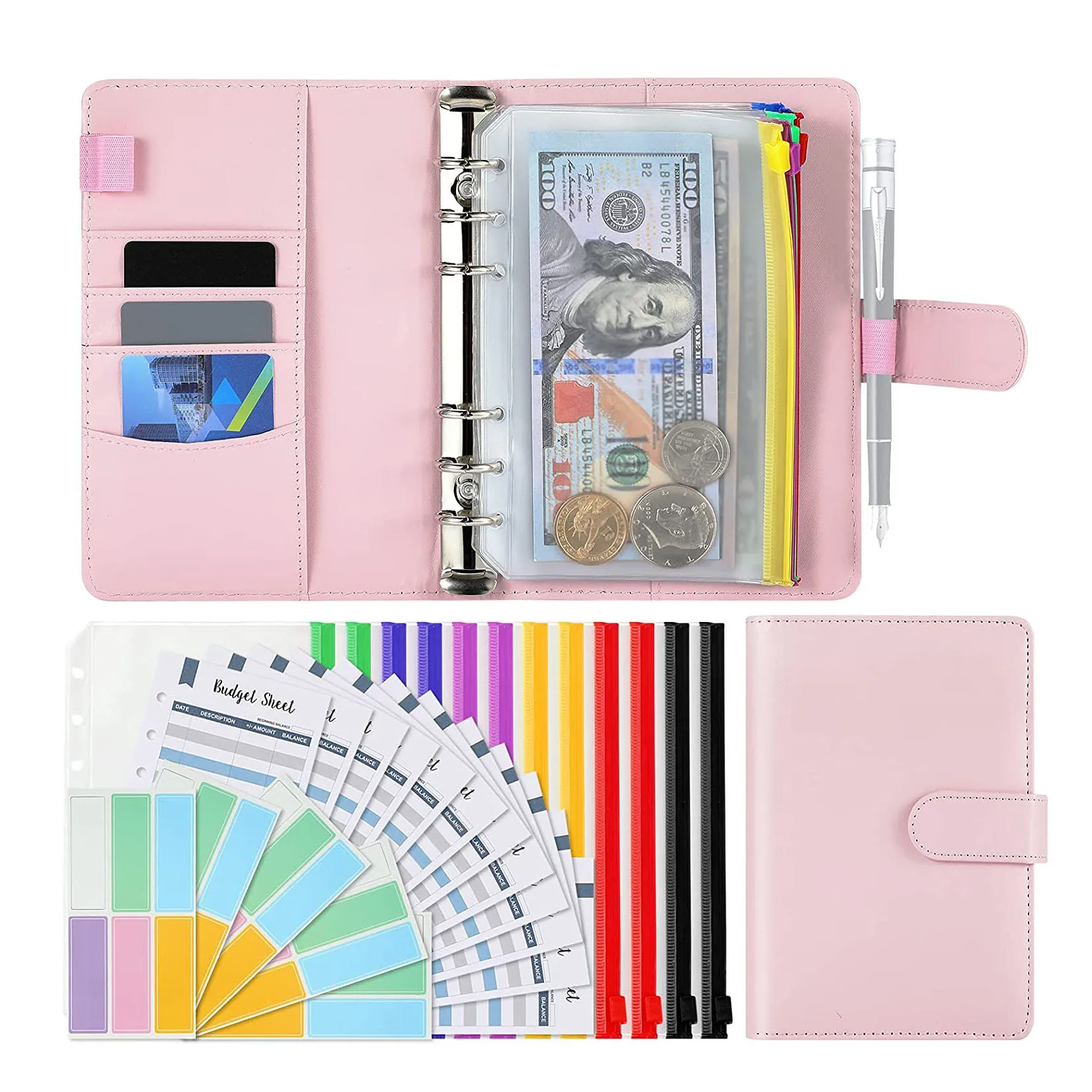 A6 PU Binder System Planner for Money Receipts Budgeting, with 12 Clear Cash Envelope,12 Expense Budget Sheets,Colorful Labels
A6 PU Binder System Planner for Money Receipts Budgeting, with 12 Clear Cash Envelope,12 Expense Budget Sheets,Colorful Labels