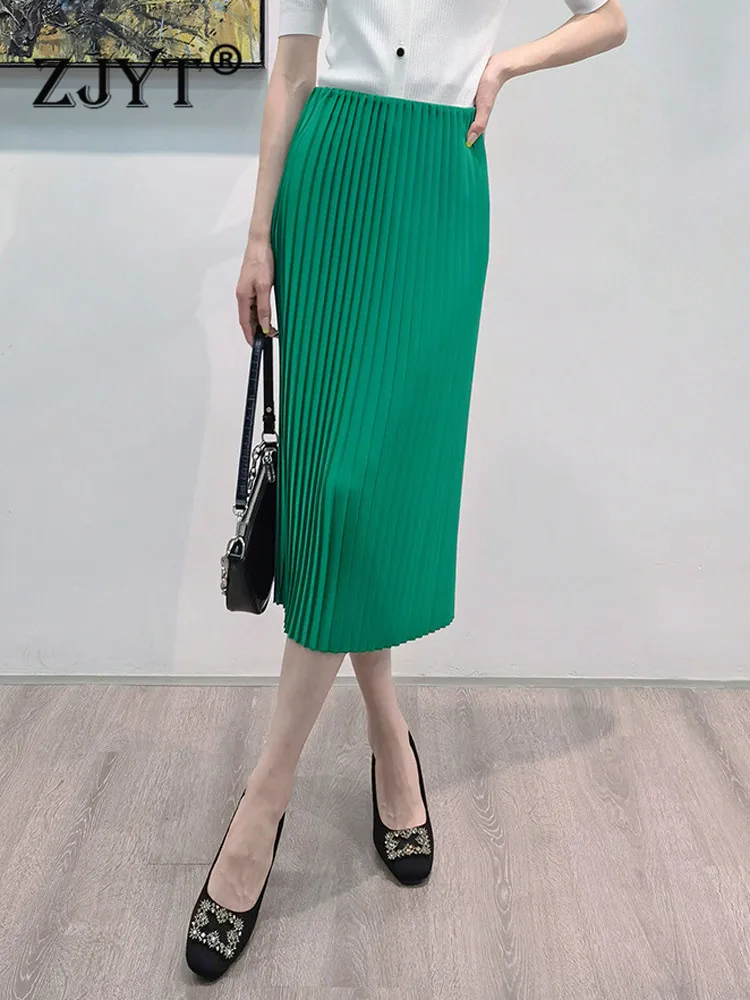 ZJYT Elegant Midi Pleated Straight Skirt for Women Fashion Casual All Matched High Waisted Skirts Summer 2022 New Party Faldas
ZJYT Elegant Midi Pleated Straight Skirt for Women Fashion Casual All Matched High Waisted Skirts Summer 2022 New Party Faldas