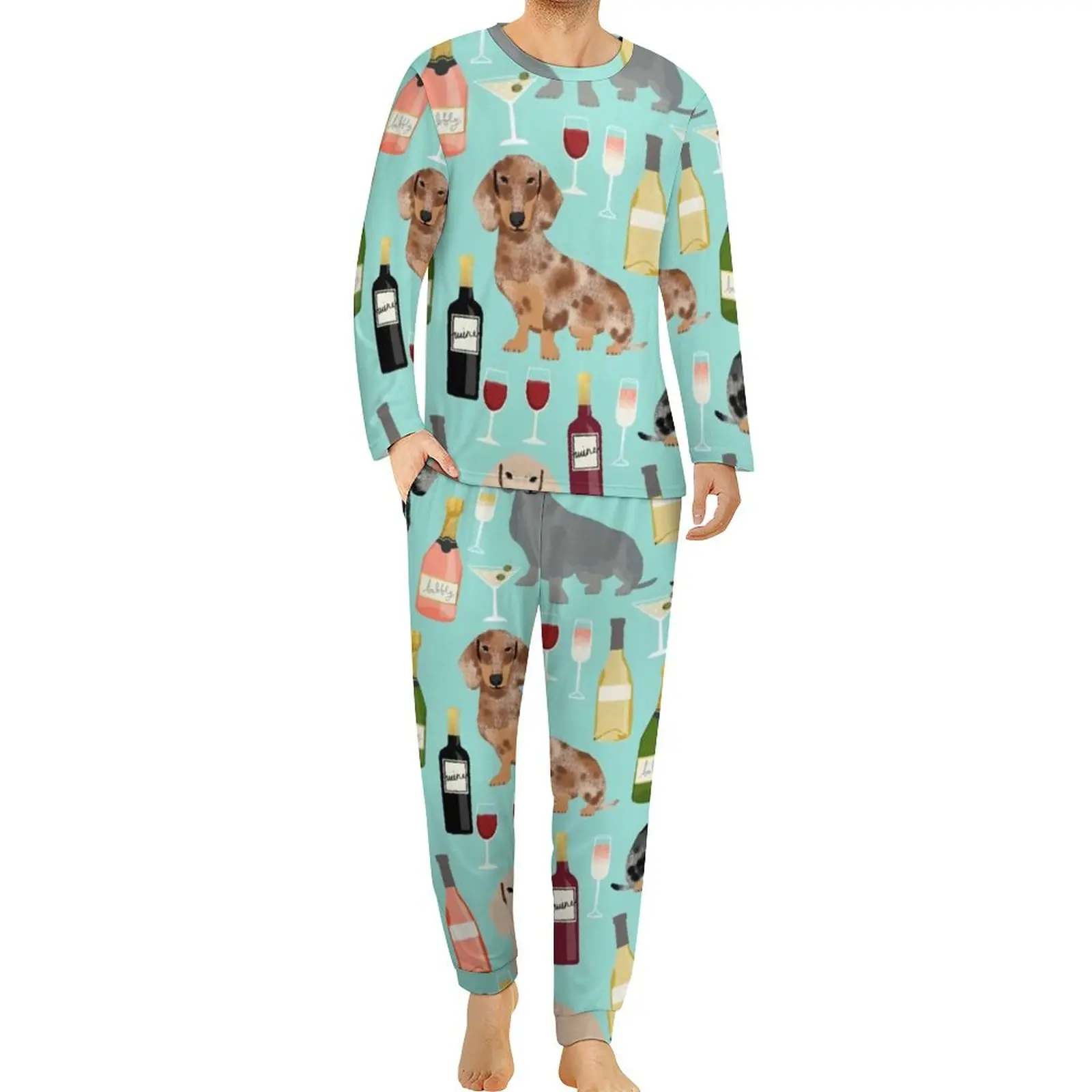 Dachshund Wine Pajamas Champagne Cocktails Men Long-Sleeve Retro Pajamas Set Two Piece Aesthetic Pattern Nightwear Gift Idea
Dachshund Wine Pajamas Champagne Cocktails Men Long-Sleeve Retro Pajamas Set Two Piece Aesthetic Pattern Nightwear Gift Idea