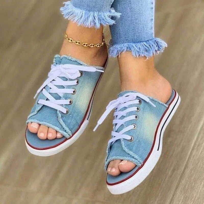Women Slippers New Fish Mouth Open Toe Lace Up Denim Sandals 2022 Summer Fashion Breathable Casual Flat Sport Ladies Shoes
Women Slippers New Fish Mouth Open Toe Lace Up Denim Sandals 2022 Summer Fashion Breathable Casual Flat Sport Ladies Shoes