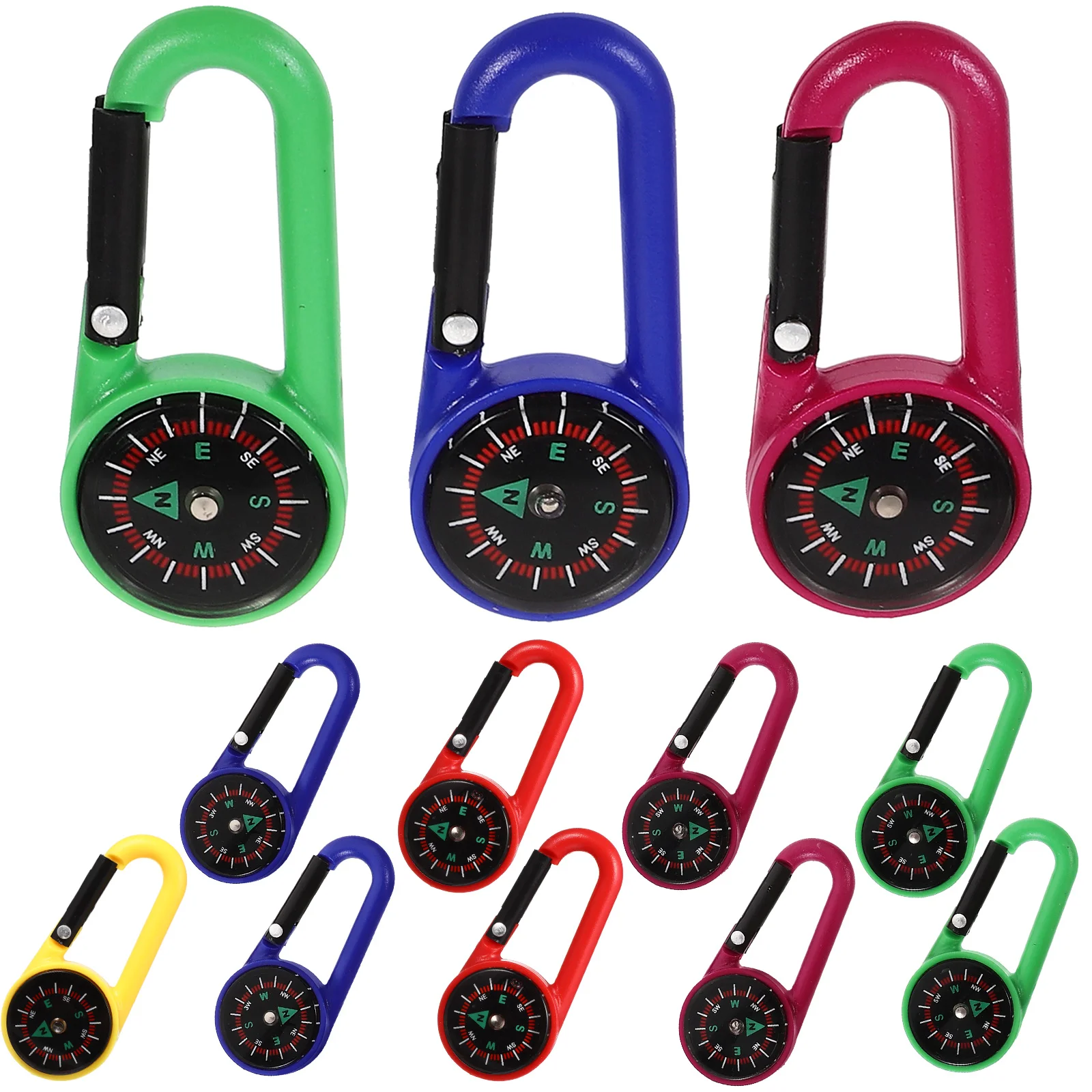 

12pcs Carabiner Compasses for Kids Compass Belt Clips Outdoor Camping School Prizes Party Favor ( Random Colors )