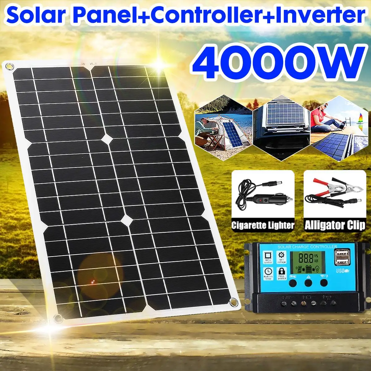 4000W Solar System 18V 20W Solar Panel Power Bank Car Battery Solar Charger Solar Panel Kit Solar Inverter Kit For Home Outdoor
4000W Solar System 18V 20W Solar Panel Power Bank Car Battery Solar Charger Solar Panel Kit Solar Inverter Kit For Home Outdoor