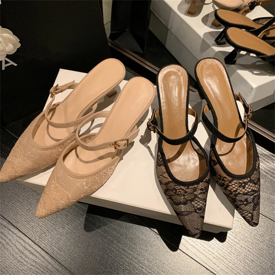 New high-heeled shoes 2022 spring and summer Korean fashion pointed, thin heel Baotou semi slippers, French women's sandals
New high-heeled shoes 2022 spring and summer Korean fashion pointed, thin heel Baotou semi slippers, French women's sandals