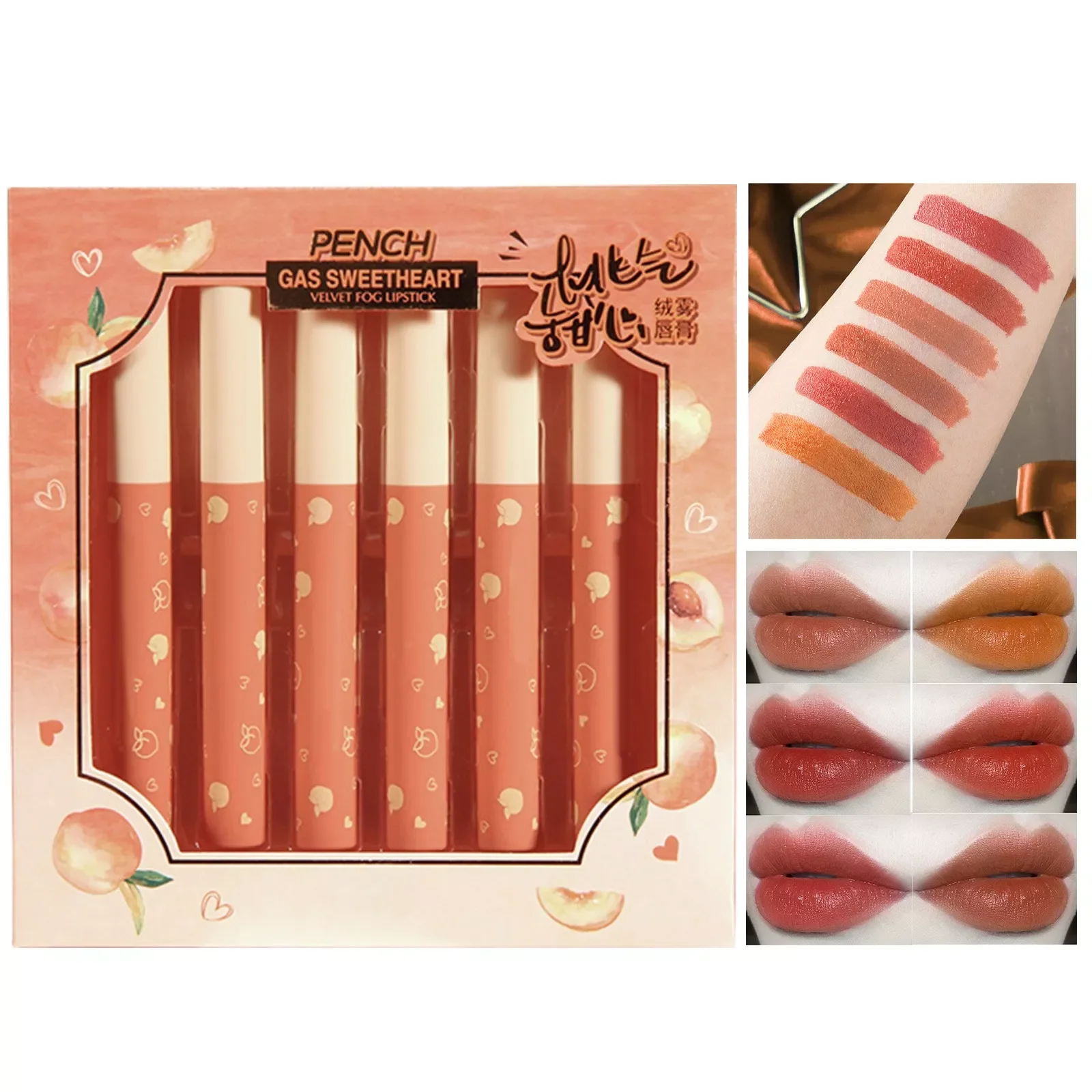 NEW2023 Lip Stains Peach Sweet Velvet Mist Lipstick Set Velvet Moisturizing Six Sets Waterproof Sweat Light up Semi Permanent Li
NEW2023 Lip Stains Peach Sweet Velvet Mist Lipstick Set Velvet Moisturizing Six Sets Waterproof Sweat Light up Semi Permanent Li