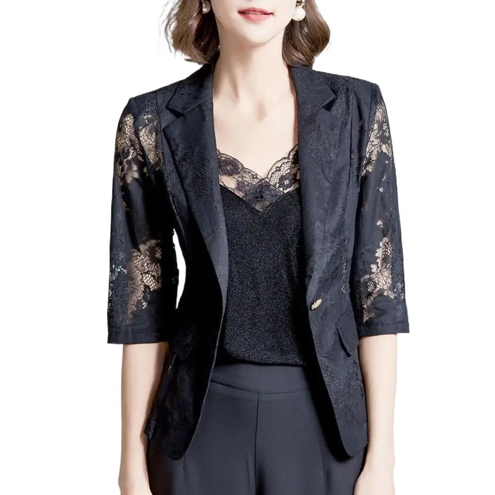 Elegant Women Blazer Autumn Hollow Out Single Button Solid Color Lace Keep Warm See-through Winter Coat Women for Office
Elegant Women Blazer Autumn Hollow Out Single Button Solid Color Lace Keep Warm See-through Winter Coat Women for Office