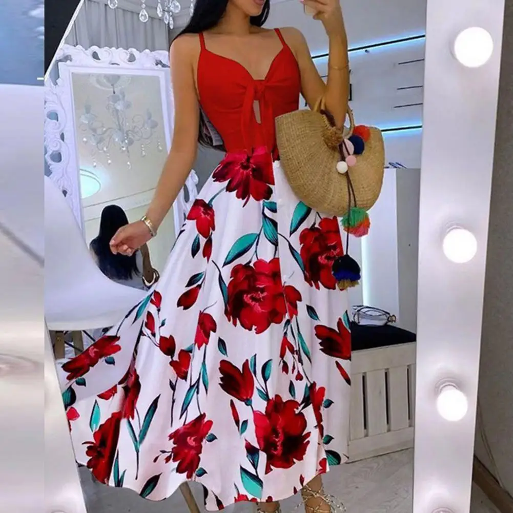 Women Dress Floral Print Knotted Spring Summer A-Line Ankle Length Dress for Banquet
Women Dress Floral Print Knotted Spring Summer A-Line Ankle Length Dress for Banquet