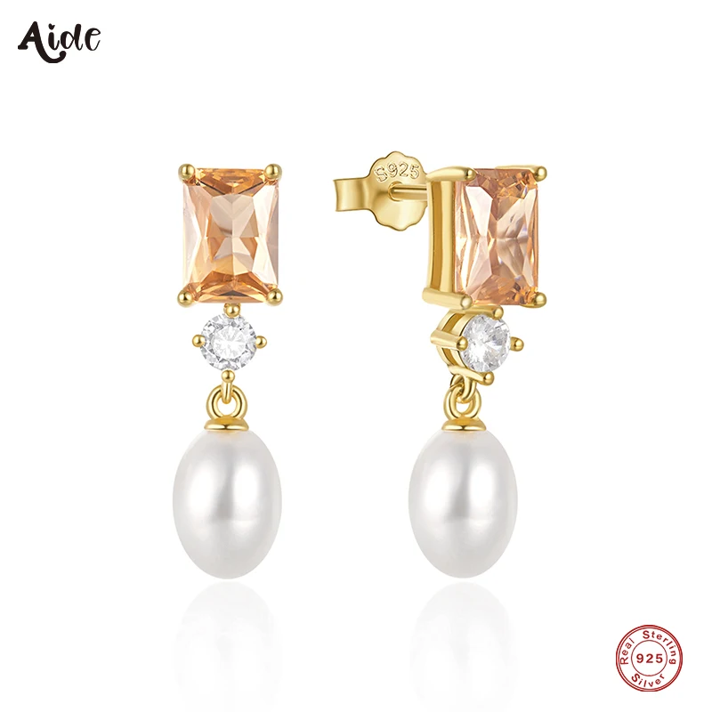 

Aide Ins Luxury Pearl Zircon Earrings 925 Sterling Silver Drop Earrings For Women 18K Gold Minimalism Earrings Wedding Gift