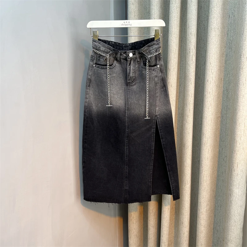 Gradient Color Long Denim Skirt for Women 22 Summer Autumn Washed A- Line Slit Versatile Bag Hip Skirts Female Gray Jean Skirt
Gradient Color Long Denim Skirt for Women 22 Summer Autumn Washed A- Line Slit Versatile Bag Hip Skirts Female Gray Jean Skirt