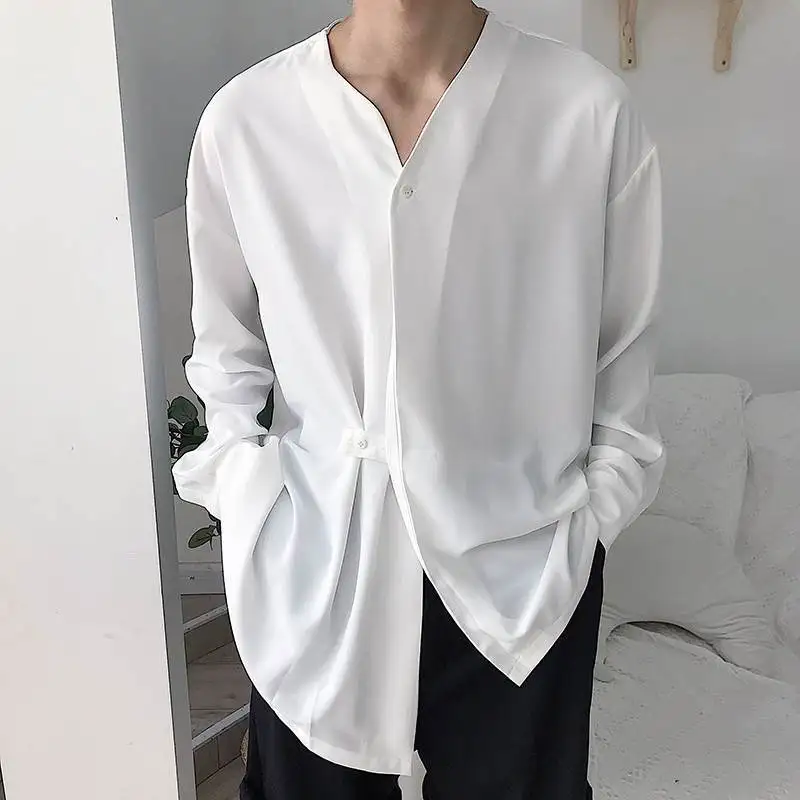 Fashion Solid Color Silk Shirts Men Autumn Casual Loose V Neck Long Sleeve Buttoned Cardigans For Mens Clothing Spring New Shirt
Fashion Solid Color Silk Shirts Men Autumn Casual Loose V Neck Long Sleeve Buttoned Cardigans For Mens Clothing Spring New Shirt