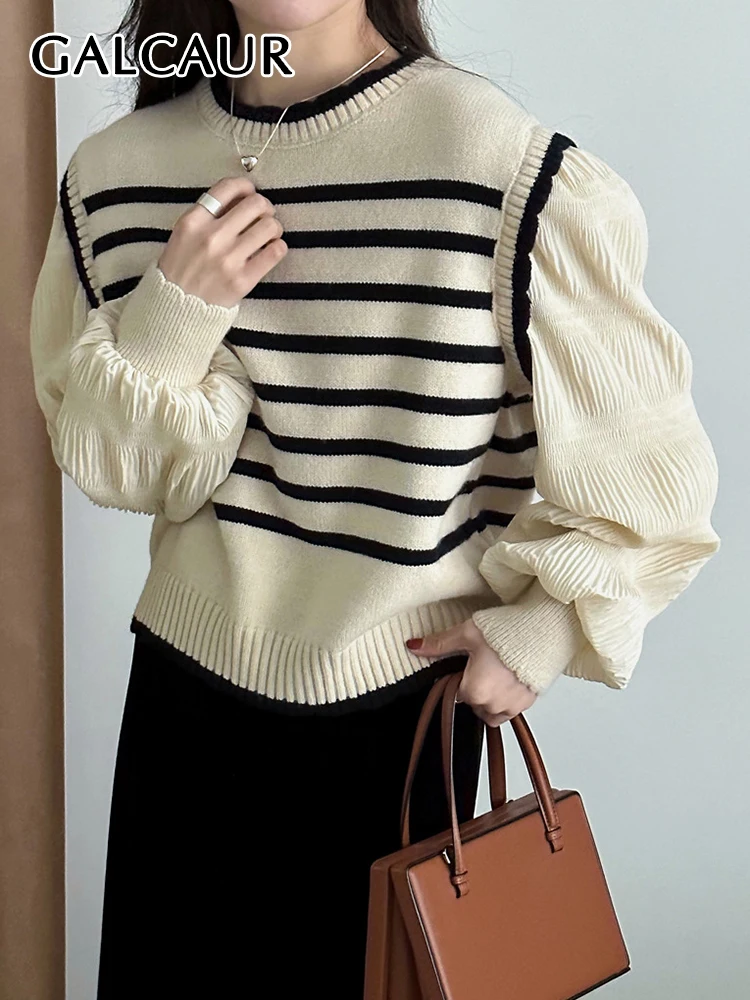 GALCAUR Striped Knitting Pullover For Women Round Neck Long Sleeve Colorblock Loose Sweaters Female Clothing 2022 Autumn Fashion
GALCAUR Striped Knitting Pullover For Women Round Neck Long Sleeve Colorblock Loose Sweaters Female Clothing 2022 Autumn Fashion