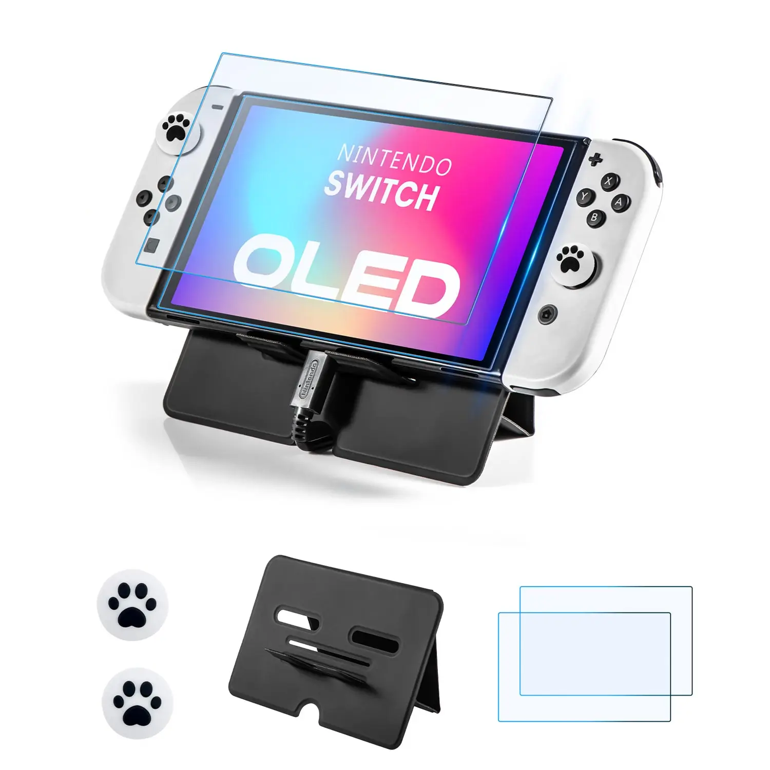 5 in 1 Parts Stand For Nintend Switch OLED Game Accessories Kits 2PCS 9H Hard Tempered Glass Film W 2pcs Rock Cover
5 in 1 Parts Stand For Nintend Switch OLED Game Accessories Kits 2PCS 9H Hard Tempered Glass Film W 2pcs Rock Cover