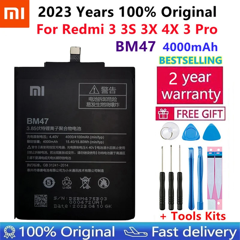 

Xiao Mi Original Battery BM47 4100 mAh For Xiaomi Redmi 3S 3X Redmi 4X Redmi 3 / 3pro High Quality Phone Replacement Batteries