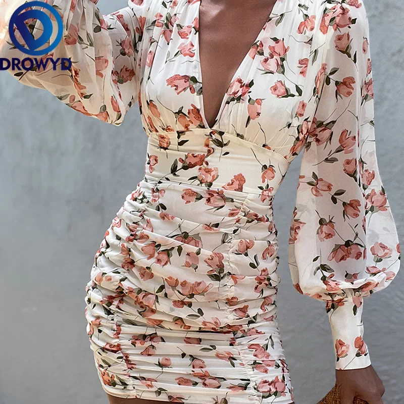 Women Sexy Deep V Neck Floral Print Long Lantern Sleeve Ruched Dress 2021 Summer Elegant Female Bodycon Party Dress Vestidos
Women Sexy Deep V Neck Floral Print Long Lantern Sleeve Ruched Dress 2021 Summer Elegant Female Bodycon Party Dress Vestidos
