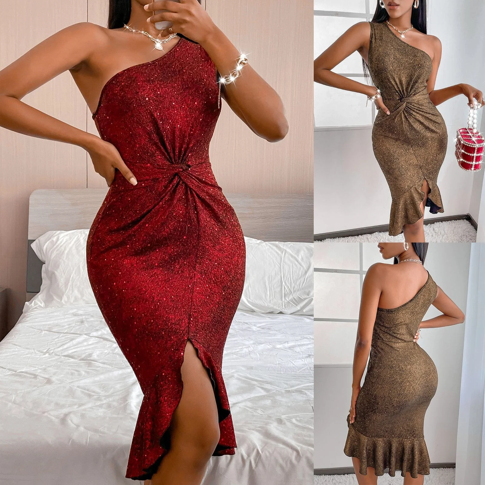 2022 summer new diagonal shoulder skirt women's temperament commuter chest wrap hip dress
2022 summer new diagonal shoulder skirt women's temperament commuter chest wrap hip dress