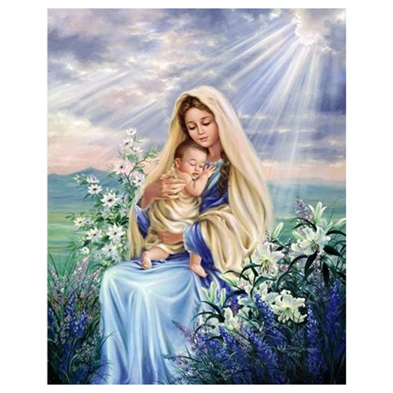 

Diamond Painting Virgin Mary Kids Christian Religion Jesus Christ DIY Diamond Embroidery Maternal Love Child Religious Gifts