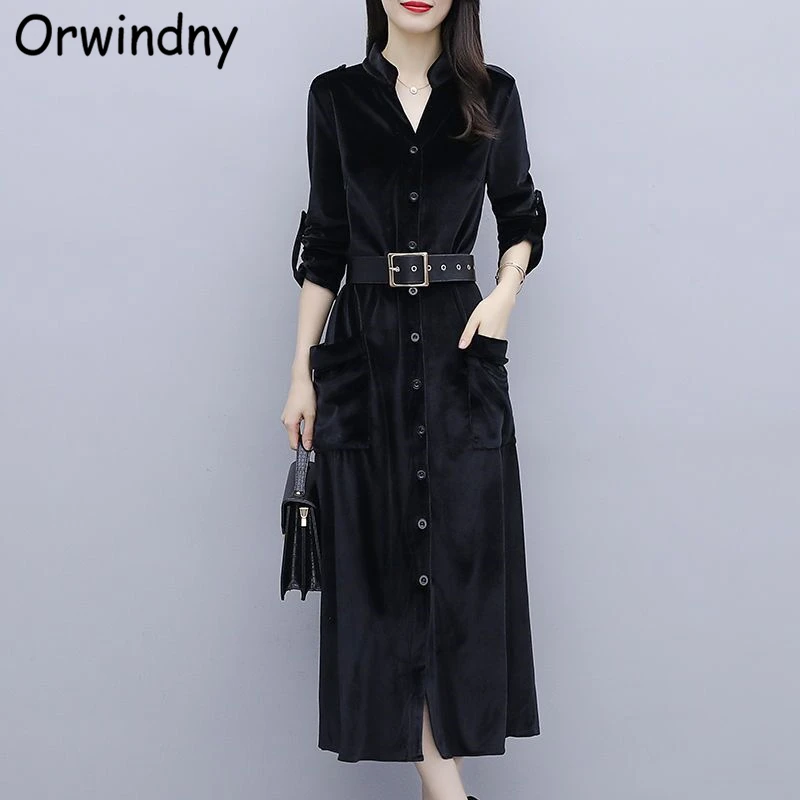 Velvet Fashion Dress Women Slim Belt Black Party Dresses Long Sleeve Elegant Dress M-5XL Orwindny 
Velvet Fashion Dress Women Slim Belt Black Party Dresses Long Sleeve Elegant Dress M-5XL Orwindny