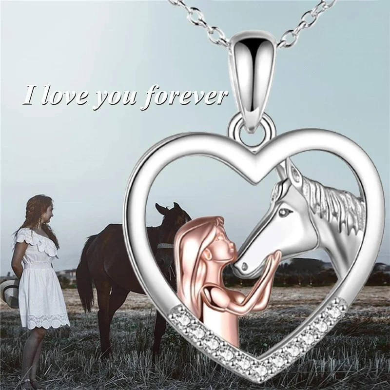 Exquisite Fashion Silver Heart Necklace Romantic Girl and Horse Pendant Necklace Birthday Party Anniversary Gift Jewelry Collare
Exquisite Fashion Silver Heart Necklace Romantic Girl and Horse Pendant Necklace Birthday Party Anniversary Gift Jewelry Collare