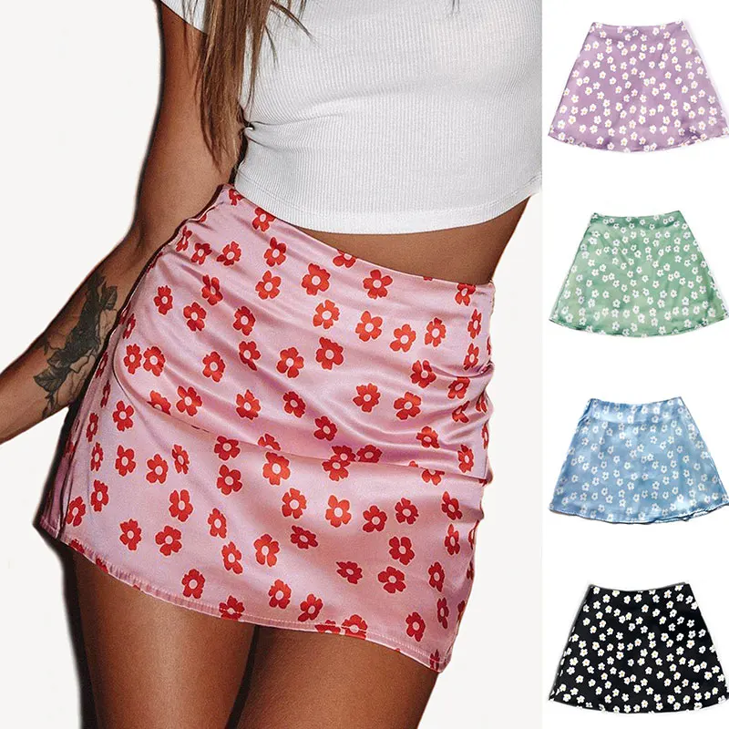 

Boho Floral Allover Print High Waist Split Mini Skirts For Women 2023 Non-Stretch Ditsy Slit Hem Skirt Multicolor Straight